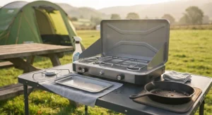 A camping stove designed for easy cleaning after cooking a family feast outdoors.