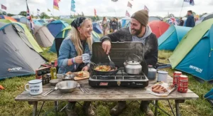 Reliable portable stove being used for quick food preparation at a camping festival