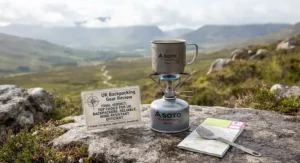 The Soto WindMaster stove ready for use, summarising its performance as a top choice for UK backpackers