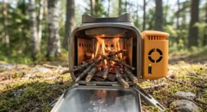 Burning small woodland twigs efficiently inside a BioLite campstove fire chamber