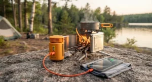 Charging a smartphone via USB using the thermoelectric generator on a BioLite campstove