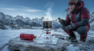 High-altitude performance test of a white gas stove designed to function in extreme cold and low oxygen.