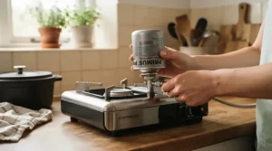Connecting butane canisters for caravan cooking to a built-in kitchen hob