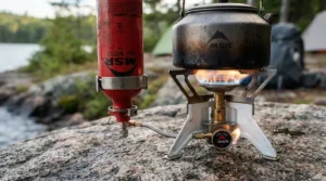 Demonstrating how to use camping gas for cold weather with an inverted canister setup to improve fuel flow in low temperatures