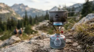 Measuring flame performance and efficiency using value camping gas canisters on a stove.