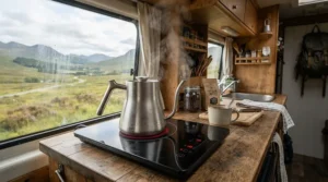 Off-grid cooking using a reliable 12V induction hob for motorhome adventures