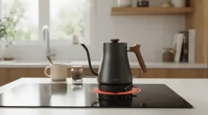 Boiling water rapidly in a kettle placed on a portable induction hob under £100 to save energy in the home.