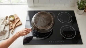Testing magnetic cookware compatibility on the surface of a portable induction hob under £100.