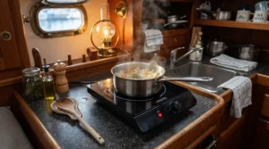 Using a compact single ring 12V induction hob for cooking aboard a narrowboat