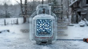 A diagram demonstrating vapour pressure at low temperatures for a propane butane mix for cold weather camping on Snowdonia peaks