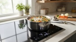 Safe flameless cooking with a 12V induction hob for motorhome family holidays