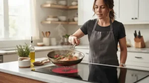 A single ring 12V induction hob showing automatic pan detection as cookware is lifted